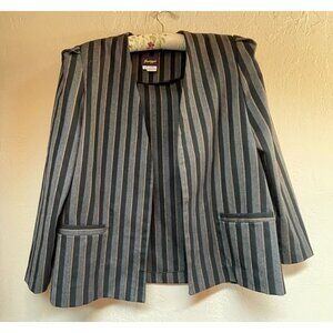 Guiseppie Women's Sz 10 Black Gray Striped 100% Wool Open Front Vest Lightweight